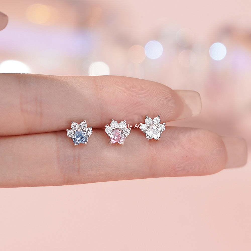 D廠-足銀S999貓爪鋯石耳環甜美韓風輕奢可愛養耳洞小眾溫柔耳飾「YC2285E_1」25.12-1