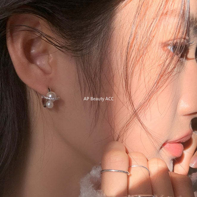 C廠-925銀針鋯石耳環女輕奢復古氣質珍珠耳扣設計感高級秋冬百搭耳飾「EH-4312」25.12-3