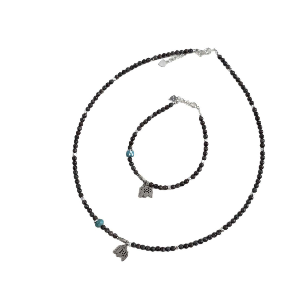 C廠-泰國清邁手工銀森系大象小象復古泰銀雪花石S925純銀項鍊銀手鍊「1528」25.11-3