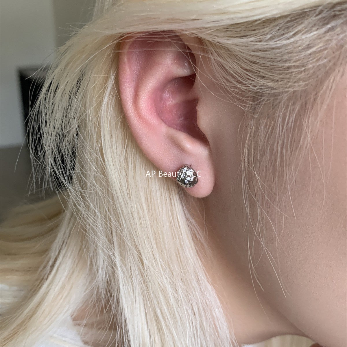 C廠-韓版不規則熔岩質感銀針耳釘女ins風小眾設計感高級爆閃鋯石耳環「EH-4004」25.11-2