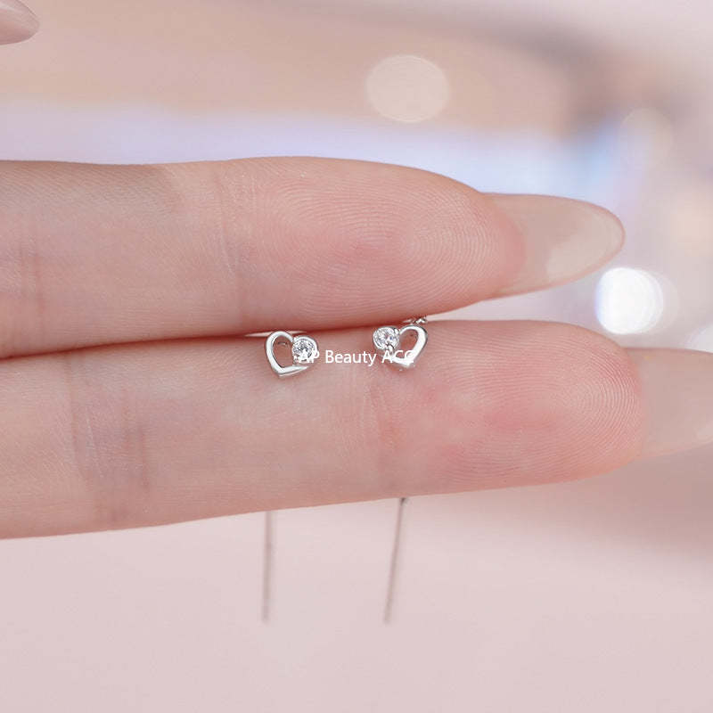 D廠-S925純銀簡約愛心鋯石耳線女輕奢甜美高級百搭氣質小清新耳墜「YC2766E_1」25.11-1
