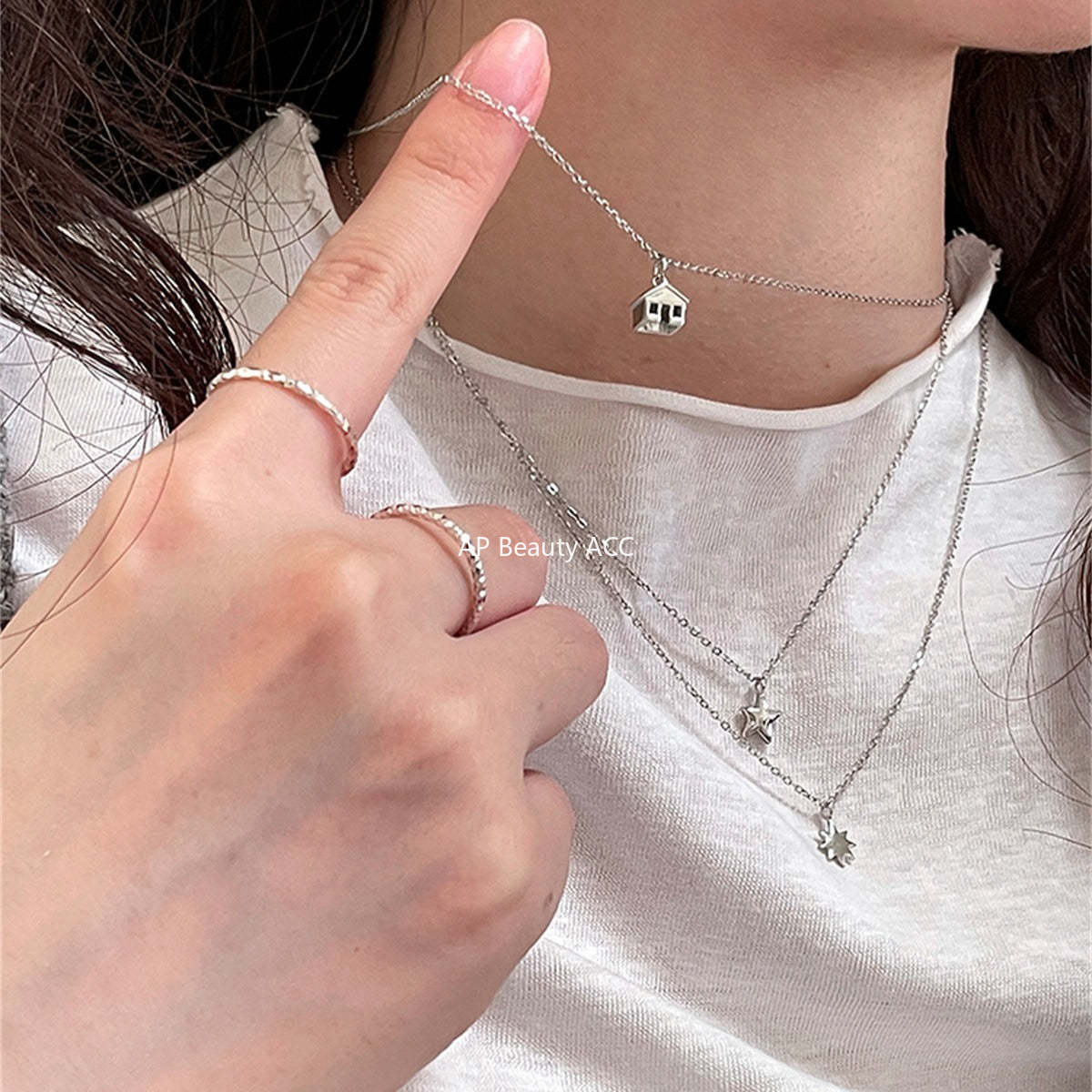 C廠-925純銀星星項鍊女小清新系日常百搭小房子吊墜鎖骨鏈高級感頸鏈「XL-1211」25.10-4