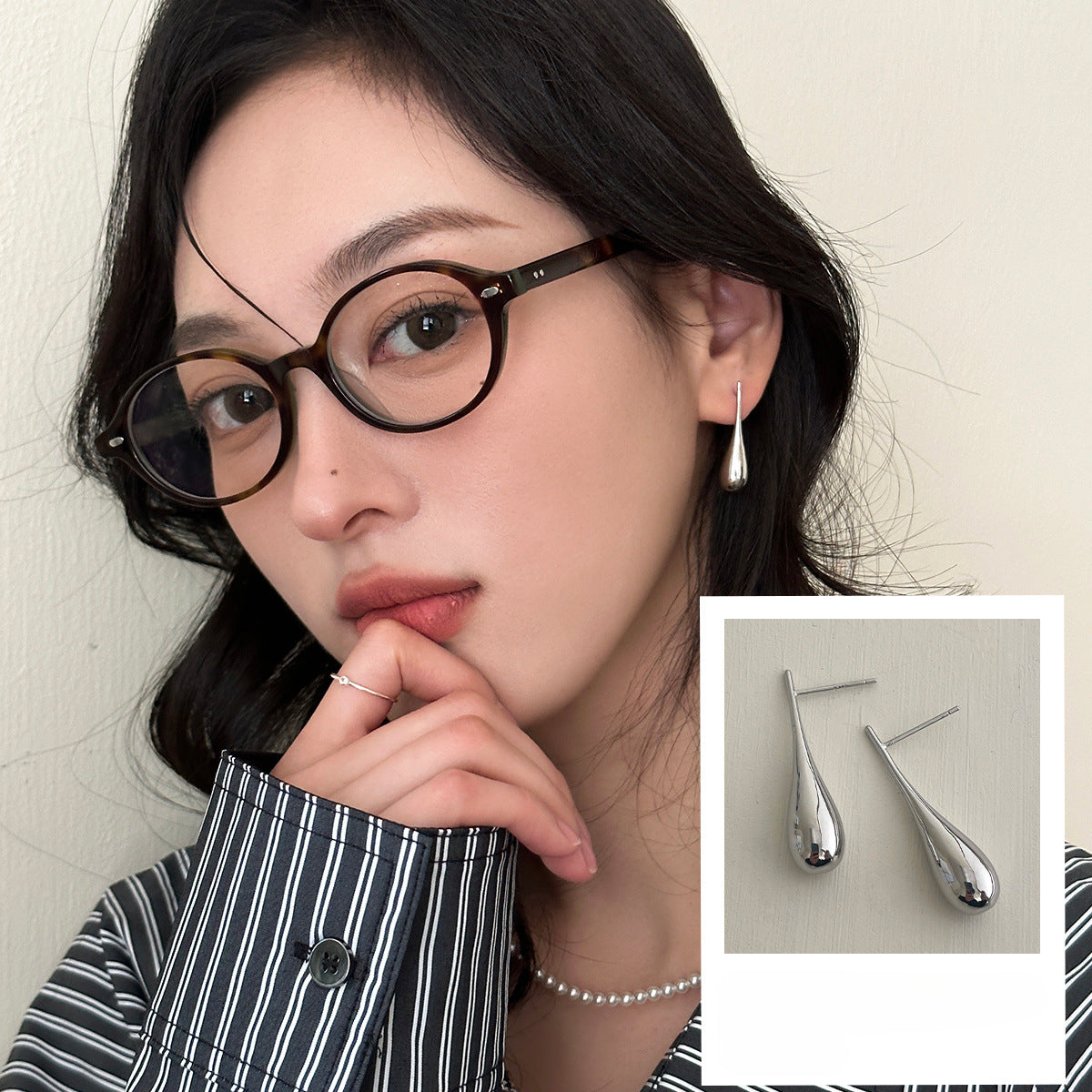 C廠-925銀針水滴耳釘女小眾ins百搭時尚名媛氣質耳環法式輕奢高級耳飾「EH-3585」25.05-5