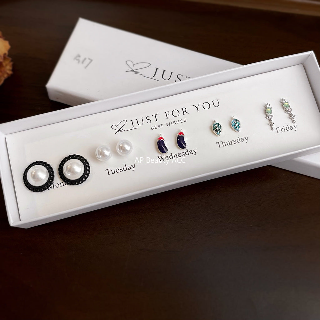 A廠-五件套裝小巧通勤日常百搭套盒耳飾女小禮物百貨店新款耳環工廠「7084」25.11-2