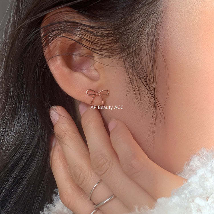 C廠-極簡日常蝴蝶結耳釘女輕奢氣質小香風網紅銀針耳環少女高級感耳飾「EH-4263」25.11-3