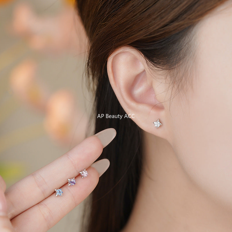 D廠-S999足銀新款星星藍鋯粉鋯白鋯耳環女簡約輕奢精緻高級耳釘「YC4910E_1」25.11-2