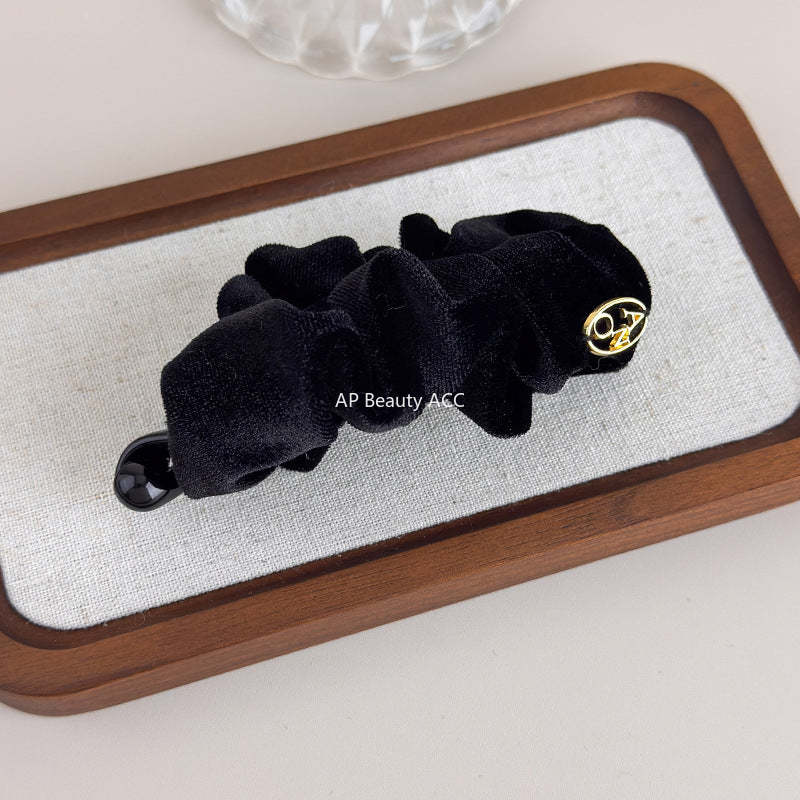 E廠-韓系褶皺絲絨香蕉夾女後腦勺髮夾馬尾竪夾氣質髮飾半扎髮抓夾頭飾「27709」25.11-3