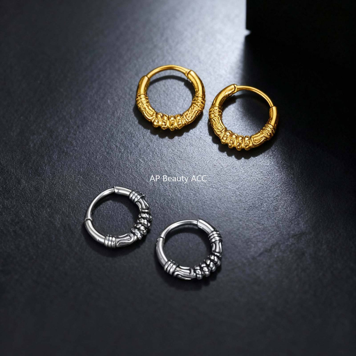 G廠-不鏽鋼個性嘻哈朋克暗黑風幾何花紋耳圈金色「EH-647」25.12-1