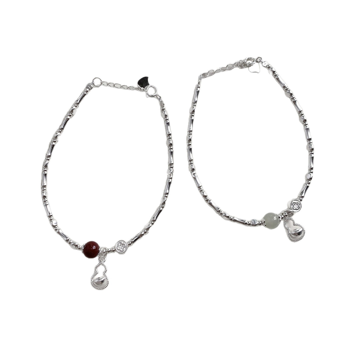 C廠-新中式國風古風宮廷風元寶葫蘆竹節天然和田玉紫金砂朱砂S925手鍊「1600」25.11-2