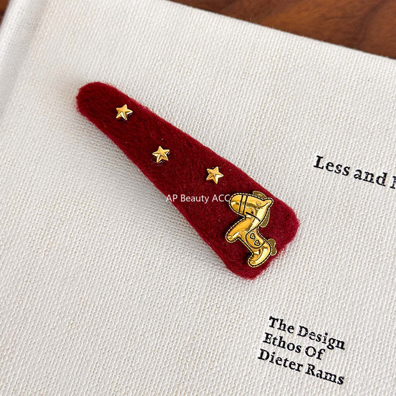 E廠-馬上有錢花新年紅色喜慶髮夾高級設計感豹紋側邊瀏海碎髮BB夾髮卡「27821」25.12-3