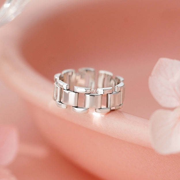 D廠-S925純銀錶鍊戒指重工簡約設計感幾何復古個性做舊手飾「YC5193R_1」25.10-5