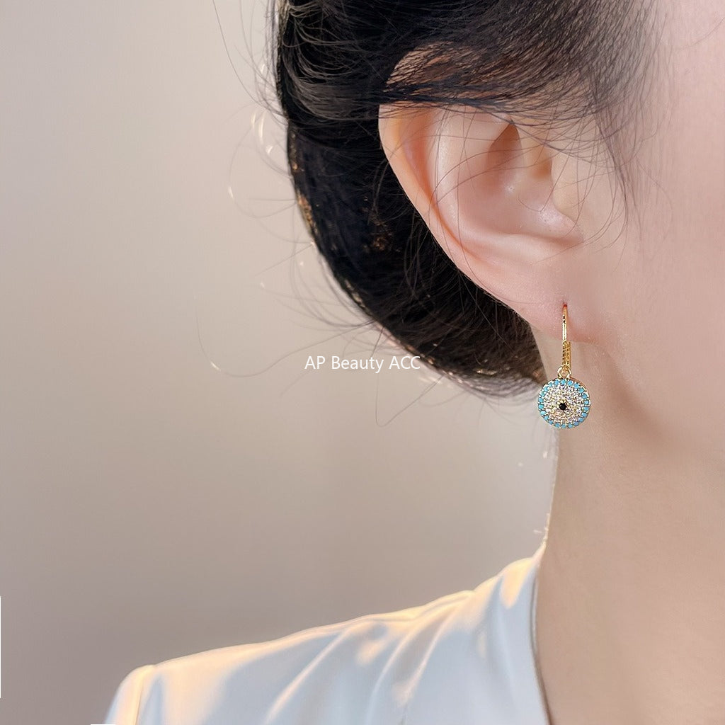 A廠-法式鑲嵌滿鋯石圓形幾何時尚高級感新款耳飾工廠日常通勤耳環飾品「7051」25.11-2