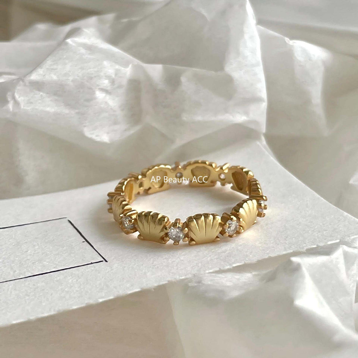 F廠-韓版小紅書ins簡約S925純銀鋯石貝殼戒指設計感個性戒指「J2145」25.11-3