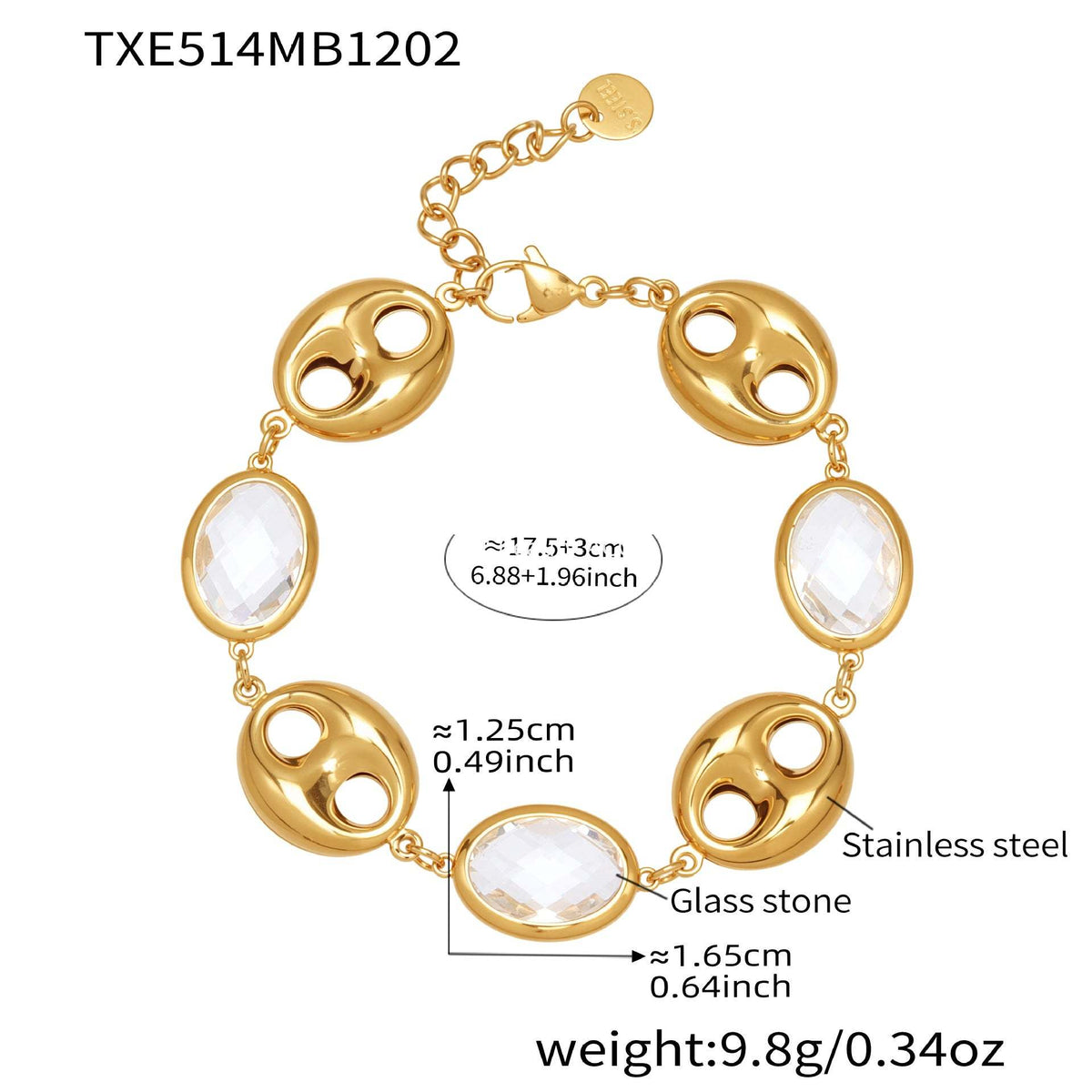 B廠-不鏽鋼空心豬鼻子包邊玻璃石手鍊項鍊套裝鍍18k真金跨境珠寶首飾「TXP514」25.12-2