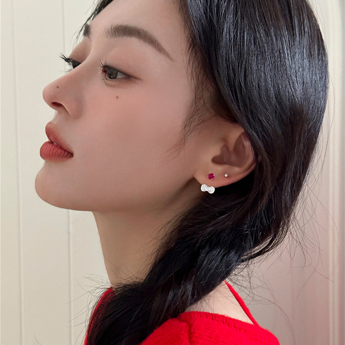 C廠-925銀針後掛式卡通蝴蝶結耳釘女精緻小眾高級感鋯石耳環百搭耳飾「EH-3726」25.08-2
