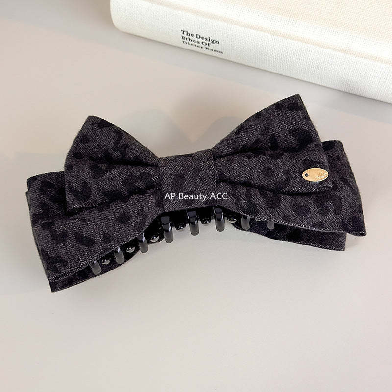 E廠-秋冬新款毛呢豹紋蝴蝶結香蕉夾髮卡高馬尾竪夾扭扭夾高級感髮飾潮「27748」25.12-1