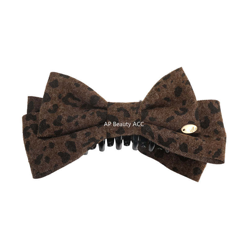 E廠-秋冬新款毛呢豹紋蝴蝶結香蕉夾髮卡高馬尾竪夾扭扭夾高級感髮飾潮「27748」25.12-1