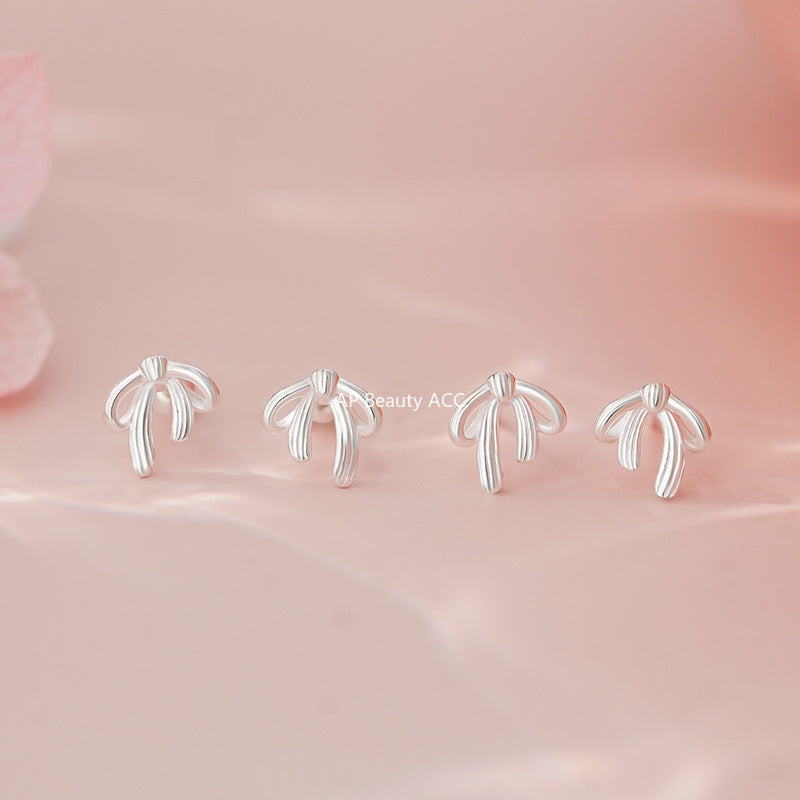 D廠-足銀S999蝴蝶結直針螺絲耳環公主甜美氣質優雅韓風溫柔耳釘批發「YC7265E_1」25.11-1