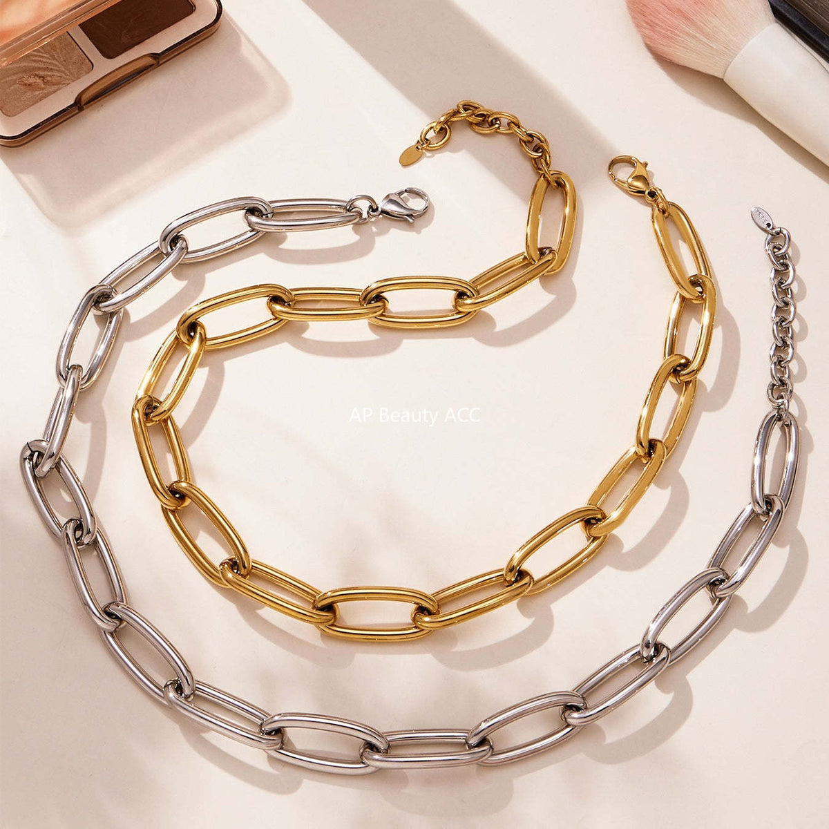 B廠-ins簡約風金屬扣古巴粗鏈條手鍊 時尚簡約單層朋克百搭項鍊「TXP468-TXE468」25.11-3