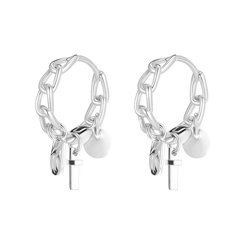 C廠-歐美設計感925銀針十字架吊墜耳環女冷淡風潮流酷颯耳扣秋冬耳飾「EH-4270」25.11-4