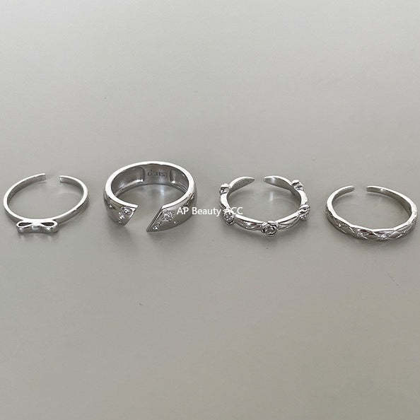 C廠-小眾高級感菱格紋純銀鋯石戒指輕奢冷淡風時尚氣質玫瑰花森系指環「JZ-0712」25.10-5