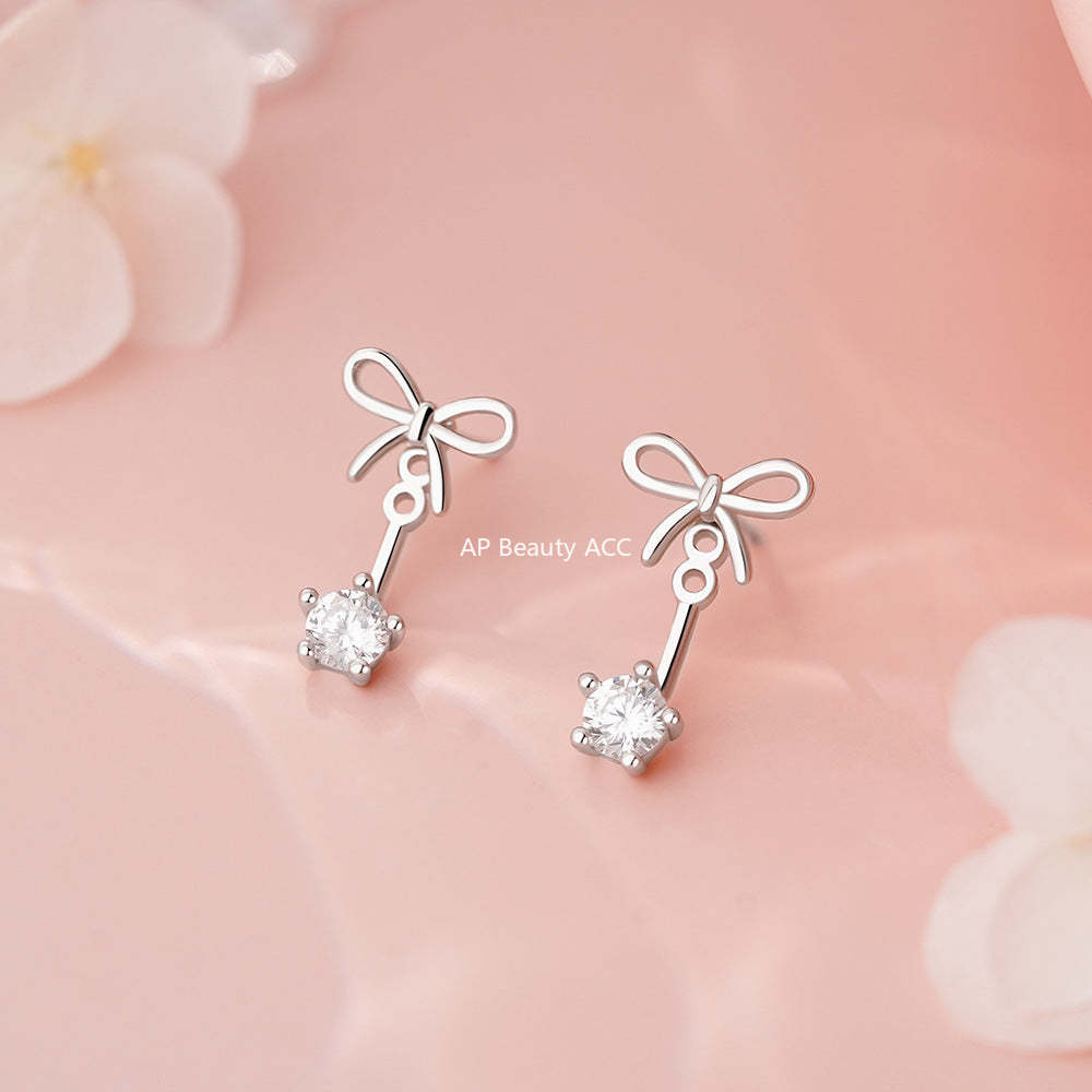 D廠-純銀S925蝴蝶結鋯石耳環甜美公主個性溫柔唯美小眾氛圍感耳飾「YC2439E_1」25.12-1