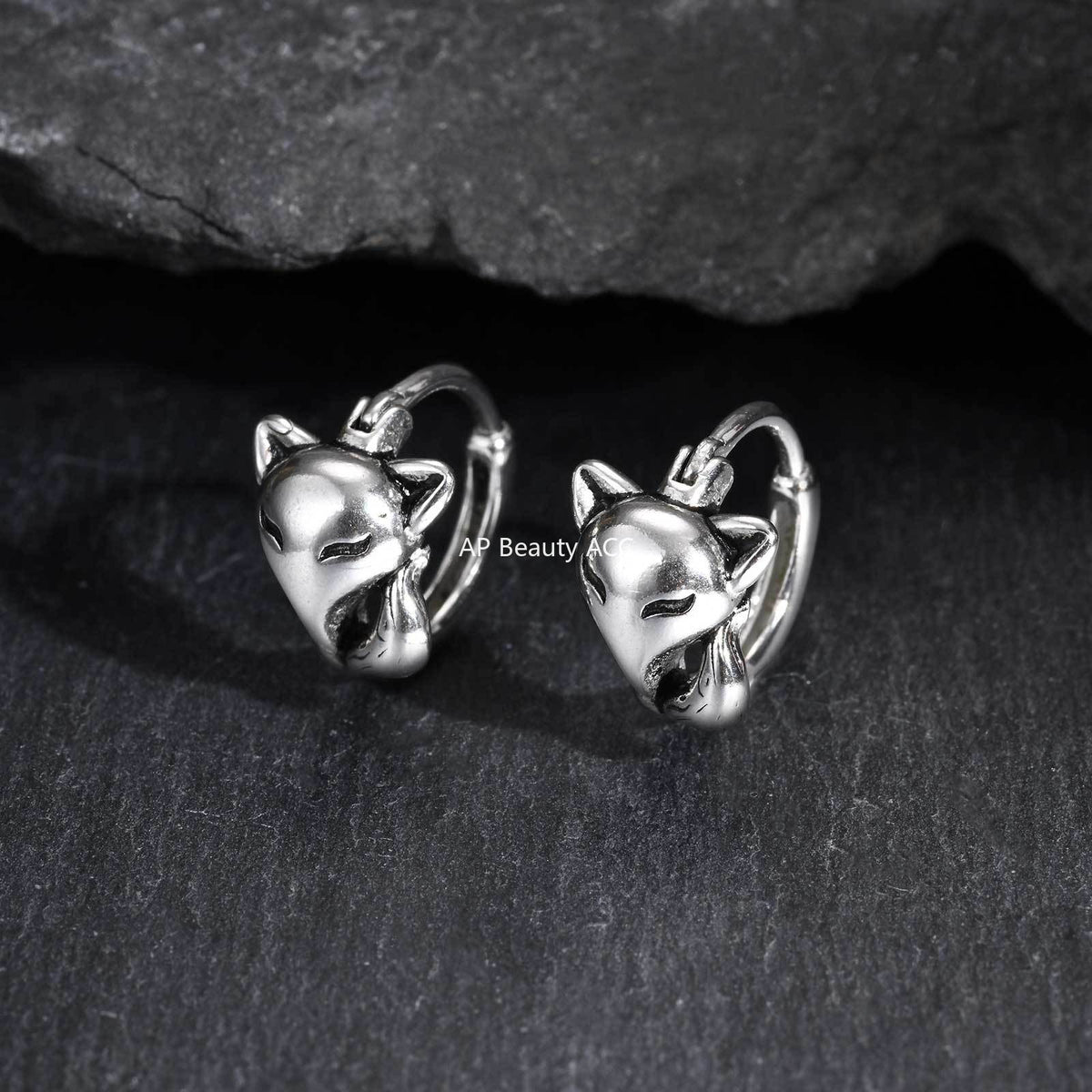 G廠-不鏽鋼男士小眾設計感 歐美跨境爆款狐狸白鋯石玫瑰耳圈「EH-821」25.12-2