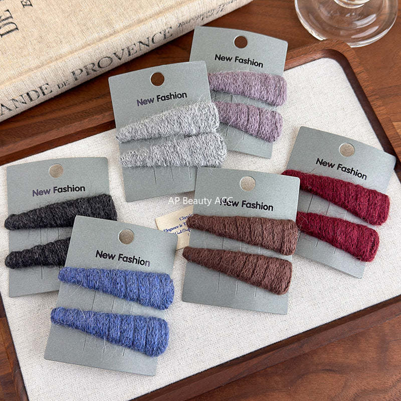 E廠-韓國ins秋冬彩色三角毛線bb夾髮夾可愛甜美瀏海夾側邊夾頭飾髮飾「27652」25.11-4