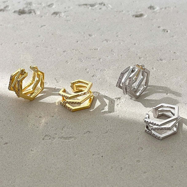 C廠-網紅個性疊戴風多層鋯石銀針耳耳釘女韓系時尚清冷ins無耳洞耳夾「EH-4292」25.12-3