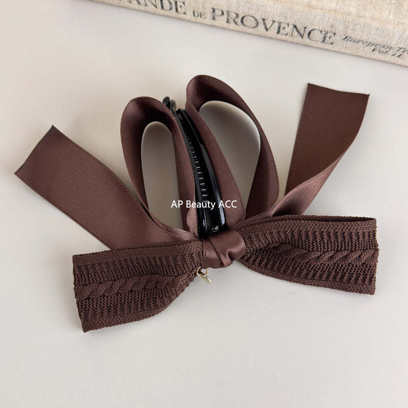 E廠-秋冬美拉德~復古針織蝴蝶結香蕉夾女大號防滑高馬尾扭扭竪夾頭飾「27638」25.11-1