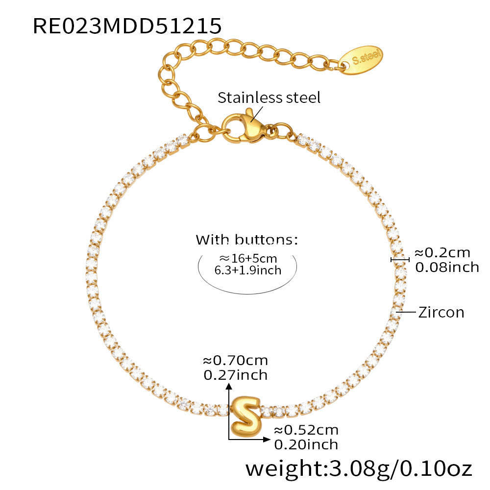 B廠-爆閃爪鑲鋯石26字母手鍊 不鏽鋼鍍18k真金時尚精緻氣質珠寶首飾女「RE023」25.12-3