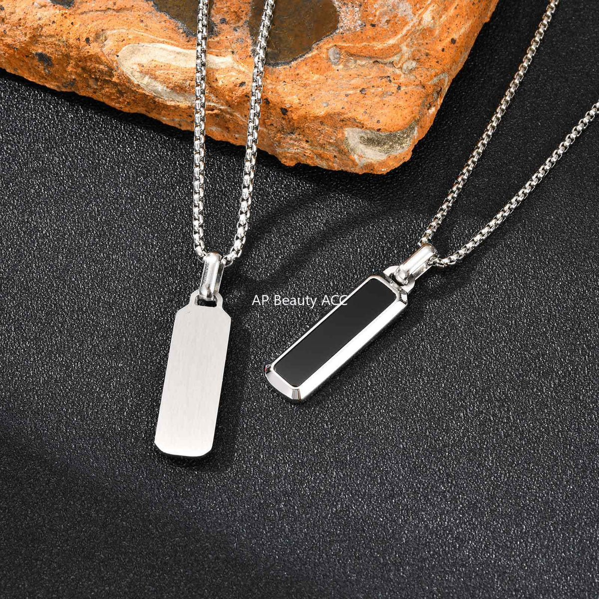 G廠-歐美跨境男士不鏽鋼吊墜長條虎眼石幾何百搭時尚簡約項鍊「PN-2226」25.11-2