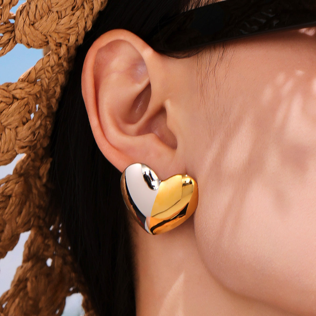 B廠-歐美不鏽鋼圓形愛心拼色耳環高級耳釘鈦鋼耳飾跨境earring「F1577-F1488」25.07-3