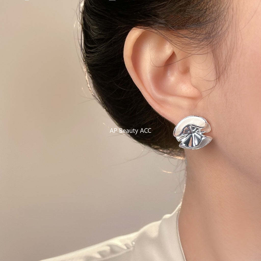 A廠-歐美立體霧面銀針褶皺花朵s925銀針耳飾時尚高級感新款耳環女「7138」25.11-4