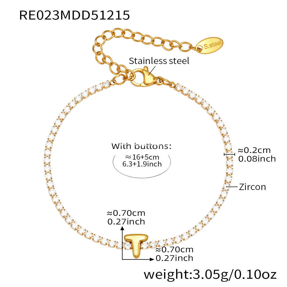 B廠-爆閃爪鑲鋯石26字母手鍊 不鏽鋼鍍18k真金時尚精緻氣質珠寶首飾女「RE023」25.12-3