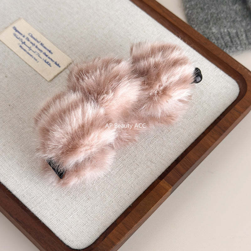 E廠-韓系虎斑豹紋毛絨香蕉夾毛絨絨竪夾高級感盤髮夾馬尾竪夾半扎髮抓「27619」25.10-5