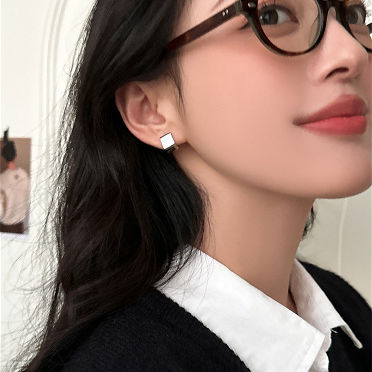 C廠-法式極簡幾何方形銀針耳環歐美小眾設計精緻耳圈輕奢時尚通勤耳飾「EH-3620」25.06-2