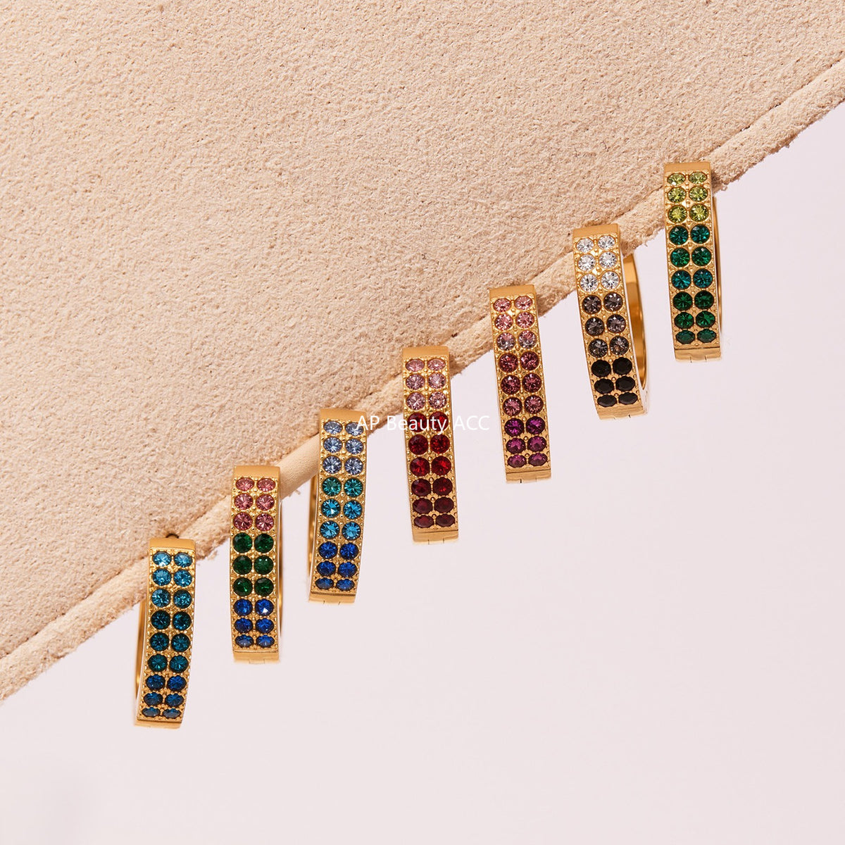 B廠-簡約C型鑲彩鑽拼色鋯石耳扣不鏽鋼鍍18k真金輕奢小眾耳環女「F798」25.11-1