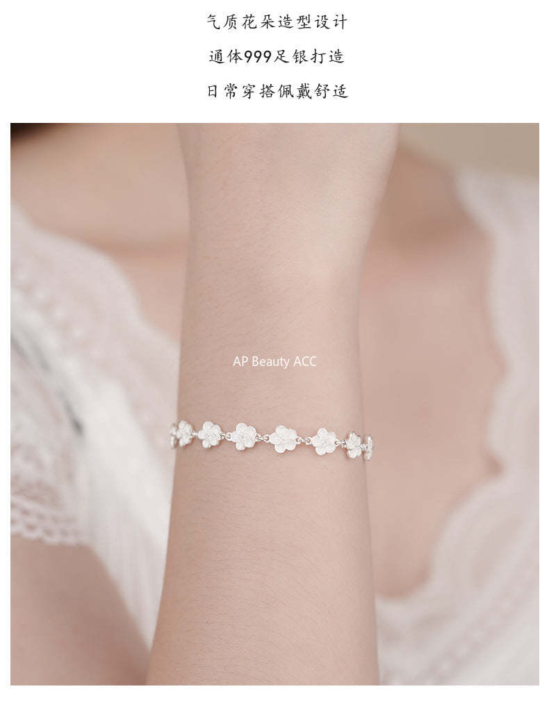 D廠-S999足銀花朵手鍊小清新設計感高級清新森系仙女精美手飾批發「YC4589SL_1」25.10-5