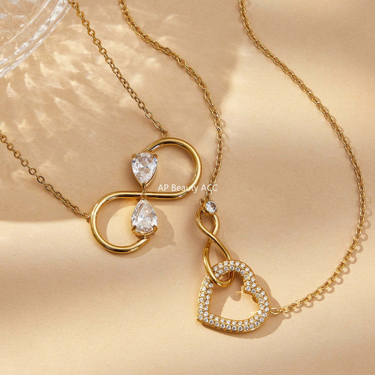 B廠-不鏽鋼滿鑽超閃愛心8字交叉項鍊手鍊套裝歐美風時尚飾品鍍18k真金「TXP529」25.12-3