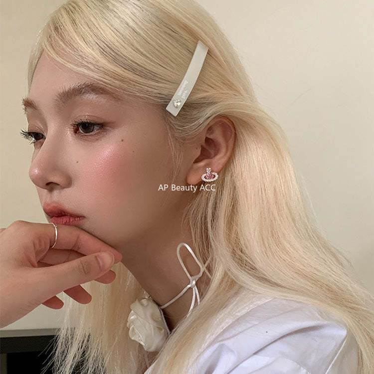 C廠-輕奢小香風粉鋯石星球耳釘女小眾甜美珍珠耳環時尚通勤百搭耳飾「EH-4313」25.12-3