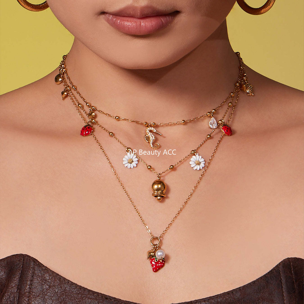 B廠-不鏽鋼DIY多配件鑲嵌鋯石海馬吊墜鎖骨項鍊鍍18k真金歐美時尚飾品「P755」25.11-4