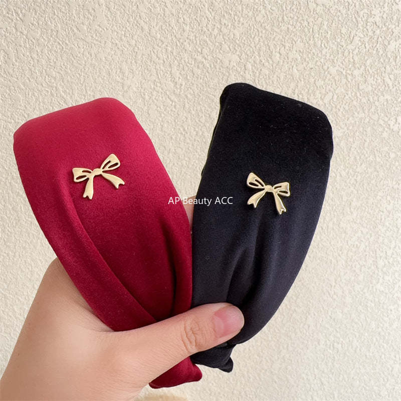 E廠-秋冬氛圍感高顱頂頭箍高級感港風復古寬髮捆絲絨蝴蝶結髮箍女髮飾「27731」25.11-4