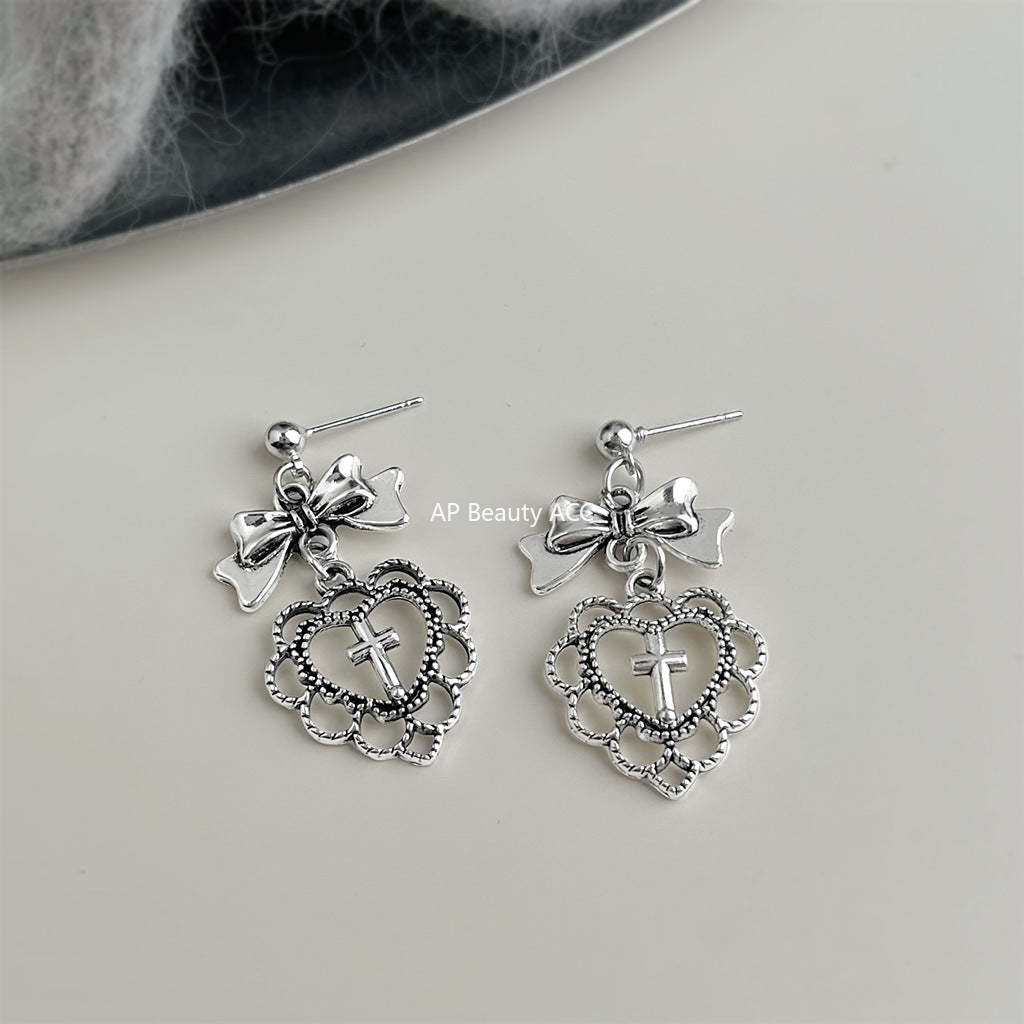 A廠-個性ins甜酷風洛麗塔新款創意愛心蝴蝶結耳環 氣質高級感耳飾「7206」25.12-2