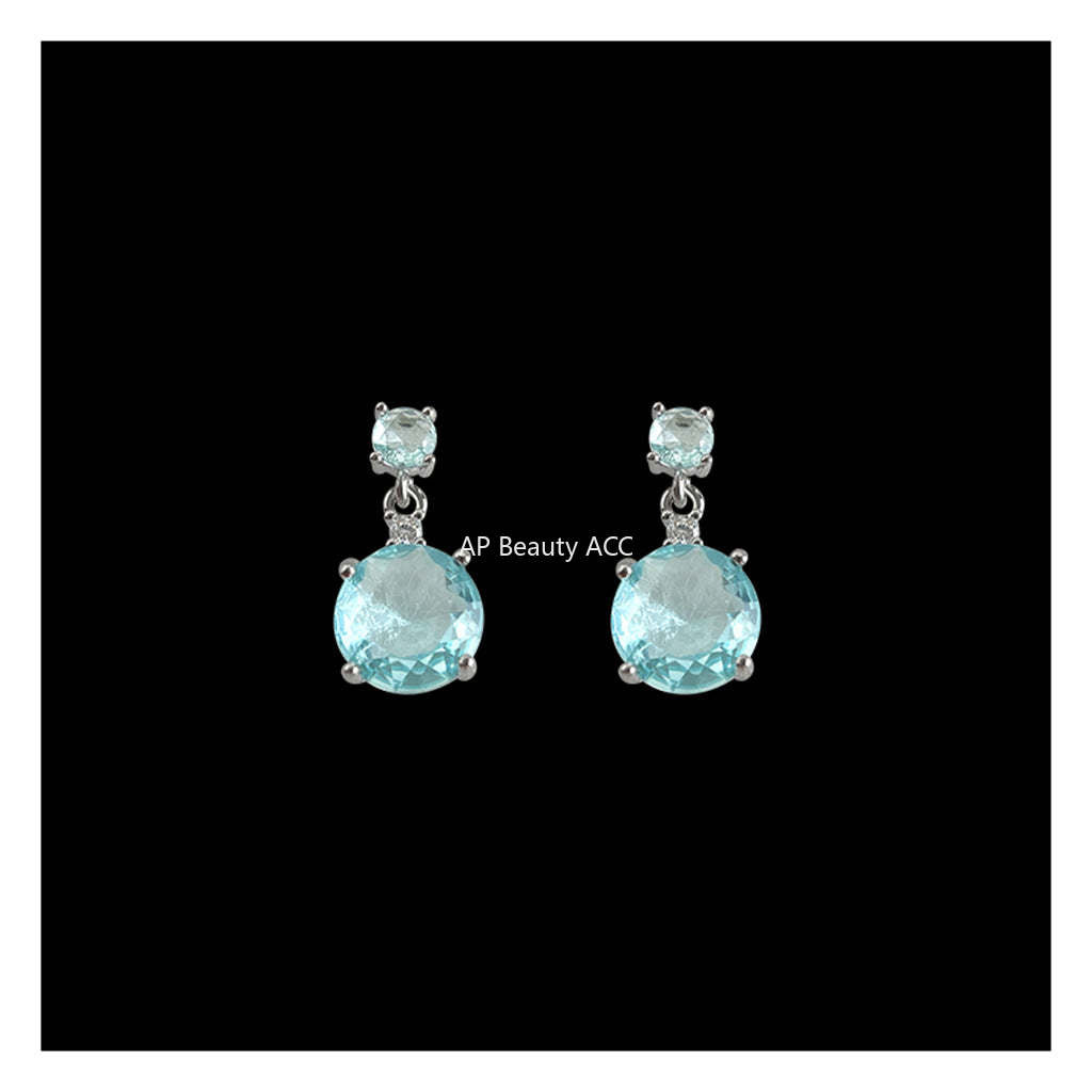 A廠-海藍色時尚高級感清新甜美鋯石耳環幾何簡約通勤飾品工廠耳飾「7053」25.11-4