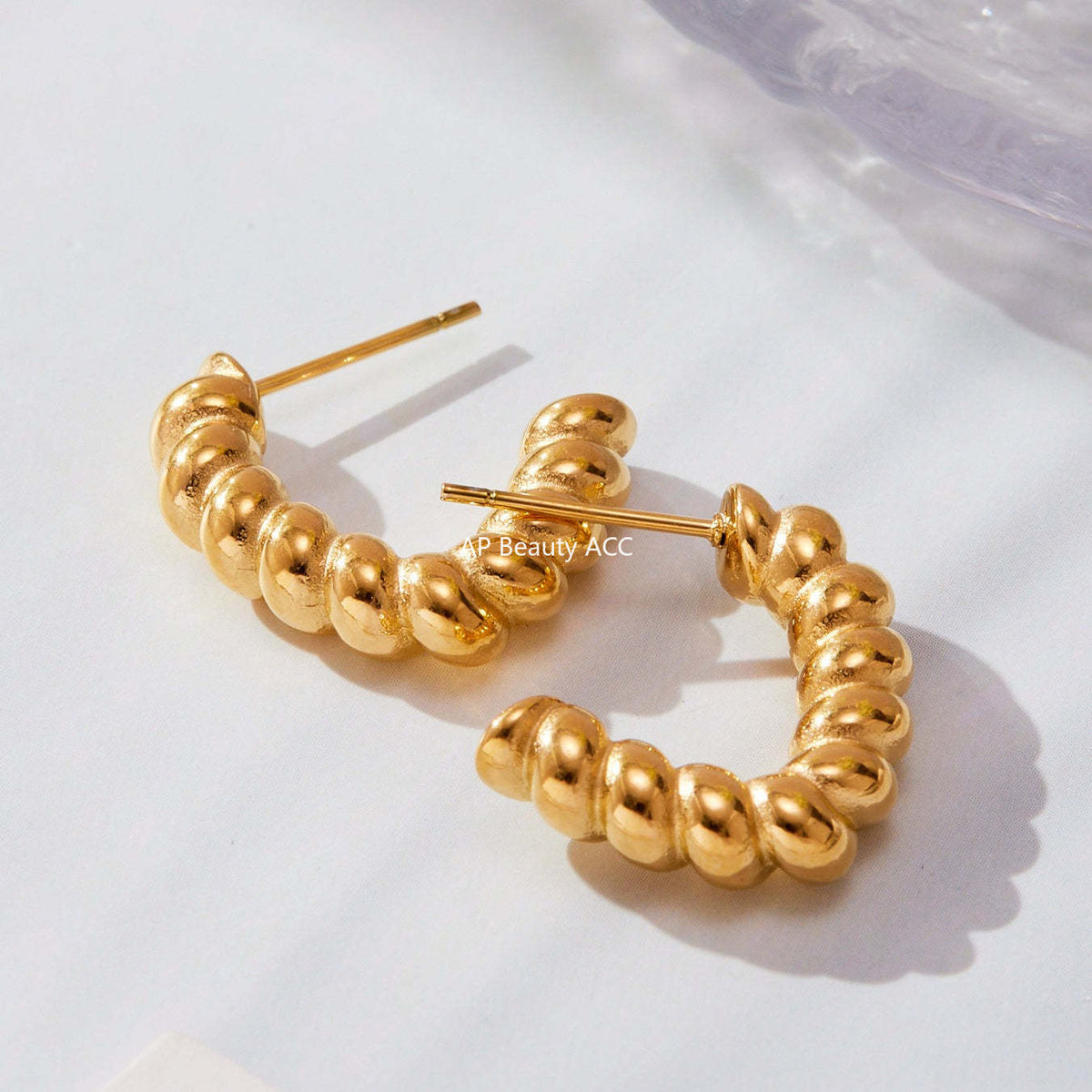 B廠-不鏽鋼重工螺紋麻花形狀耳環拼色間電鍍18k金簡約新潮耳釘「F970」25.10-5