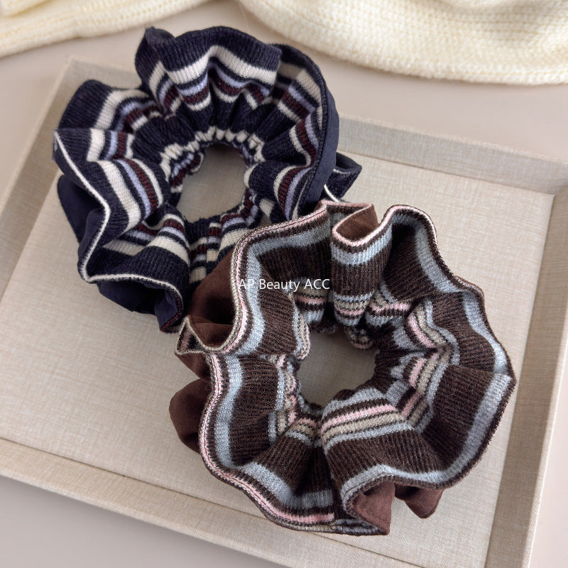 E廠-韓系ins秋冬高級感咖色雙面針織大腸髮圈頭花扎頭髮圈女洋氣時尚「27658」25.11-2