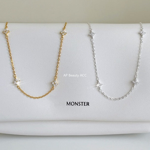 C廠-幸運四葉草滿天星純銀項鍊女小清新細款高級感個性百搭鎖骨頸鏈「XL-1228」25.11-1