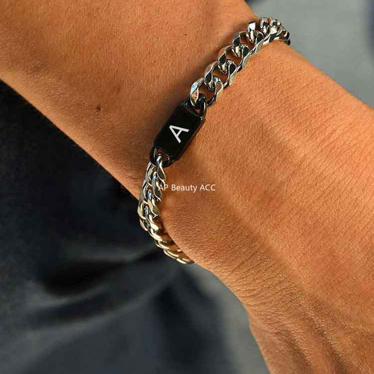 G廠-不鏽鋼金屬風復古配件可刻字鐳射字母古巴鏈手鍊「BR-2704」25.11-3