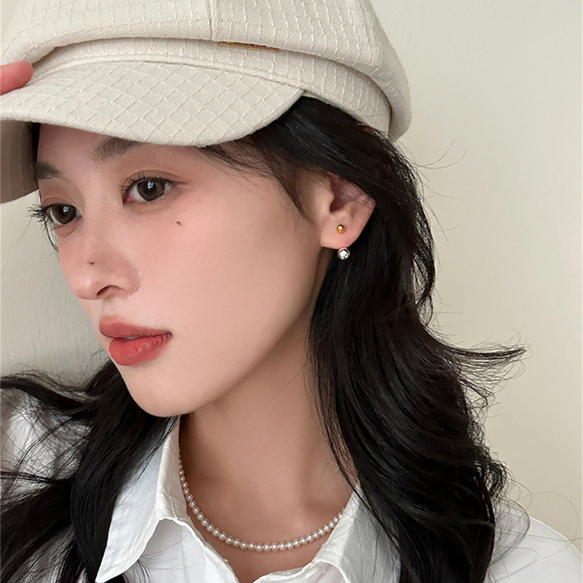 C廠-925銀針金銀撞色耳釘女小眾高級感氣質百搭耳環輕奢時尚休閒耳飾「EH-3634」25.08-3